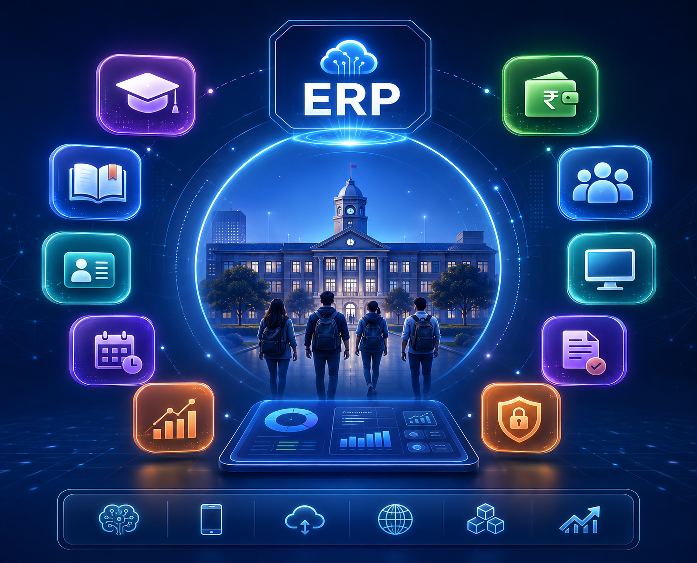 College ERP dashboard interface for strategy and planning