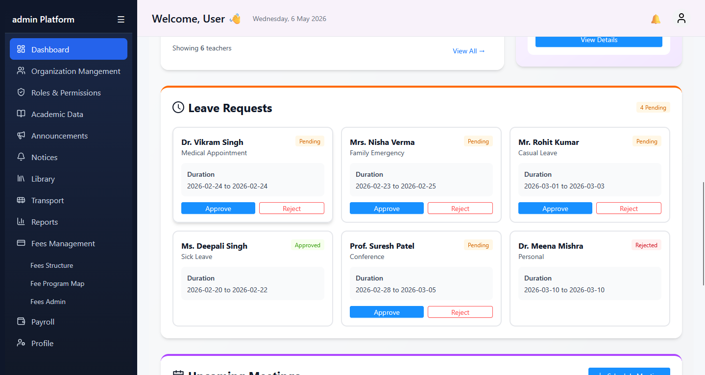 Fee management dashboard